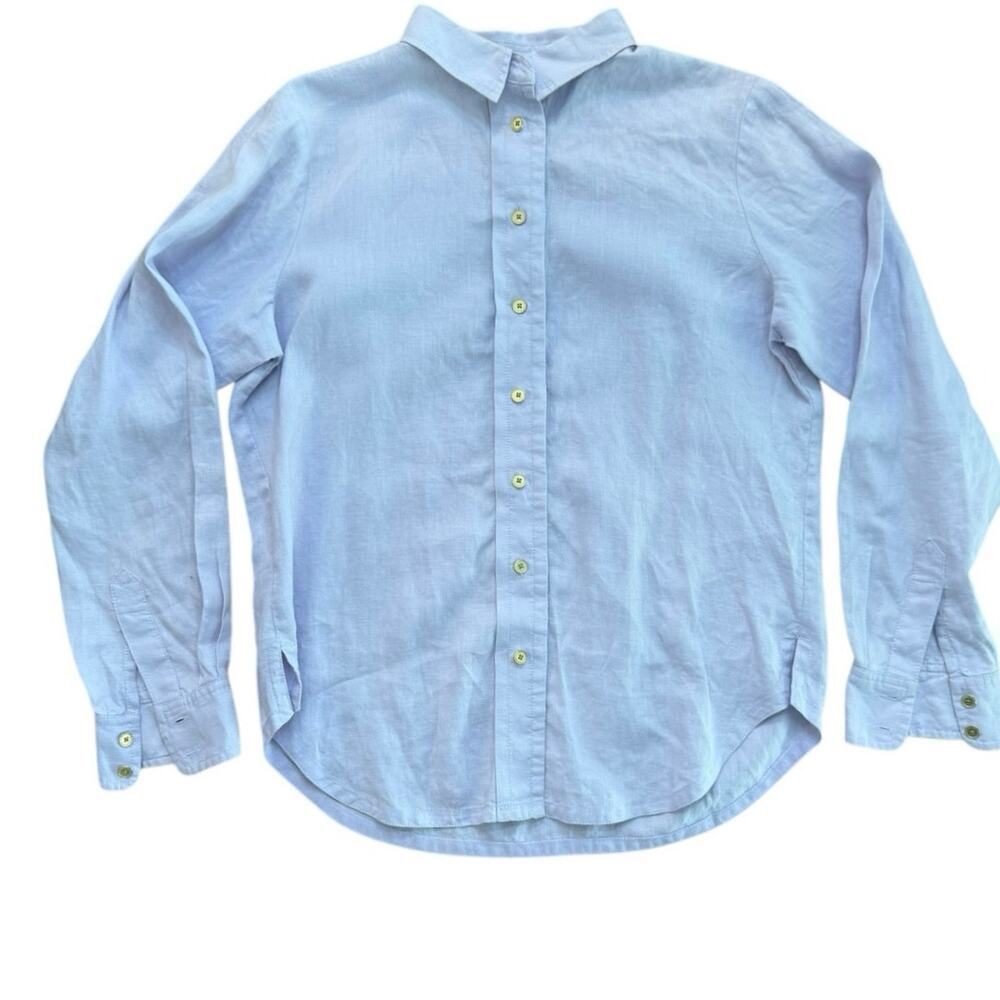 Liz Claiborne Women's Blue Collared Stretch linen Button Down Shirt Size M